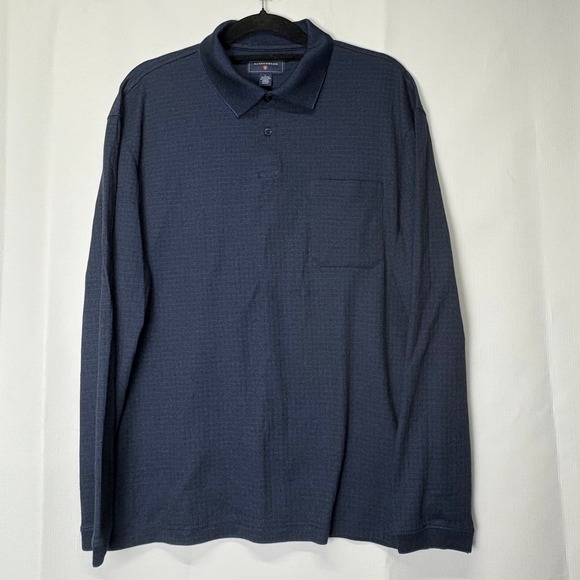SADDLEBRED Mens L Long Sleeve Polo Shirt Blue Patterned‎ Pocket Casual Top - Picture 1 of 6